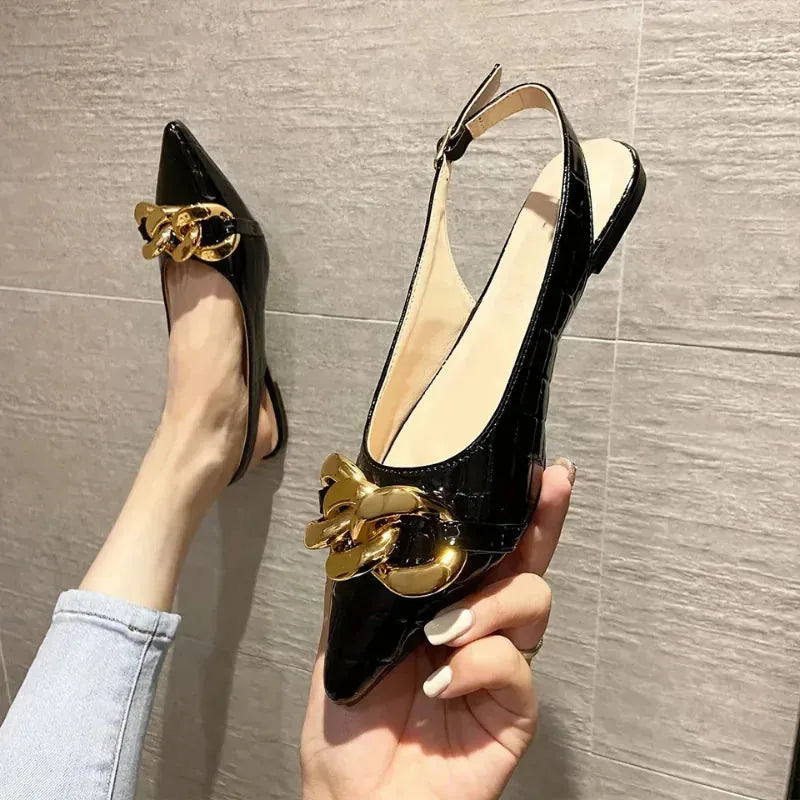 Hazel | Chain Detail Pointed Toe Slingback Flats