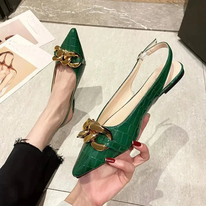 Hazel | Chain Detail Pointed Toe Slingback Flats