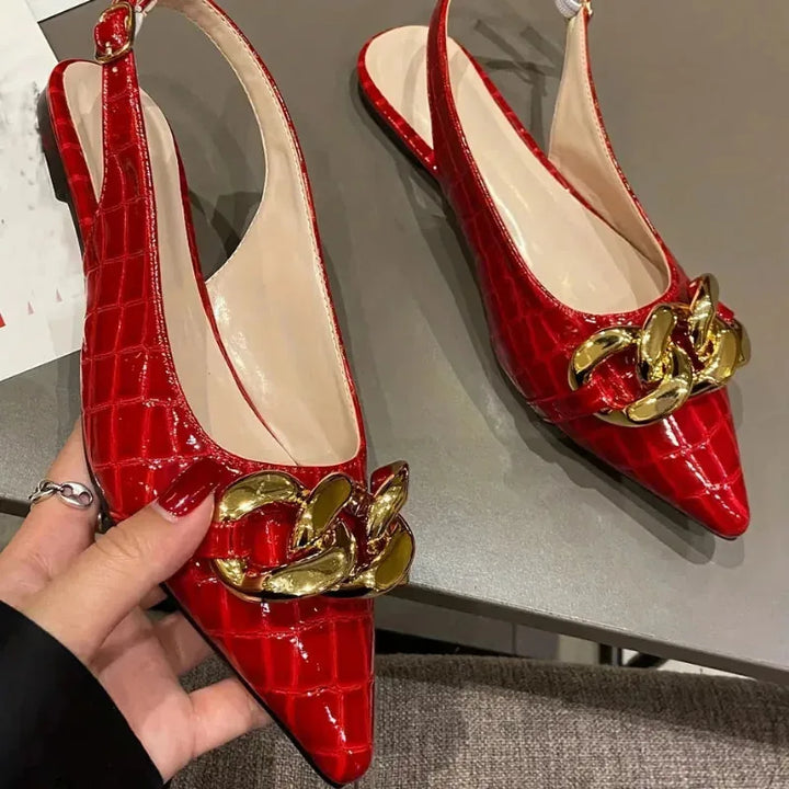 Hazel | Chain Detail Pointed Toe Slingback Flats