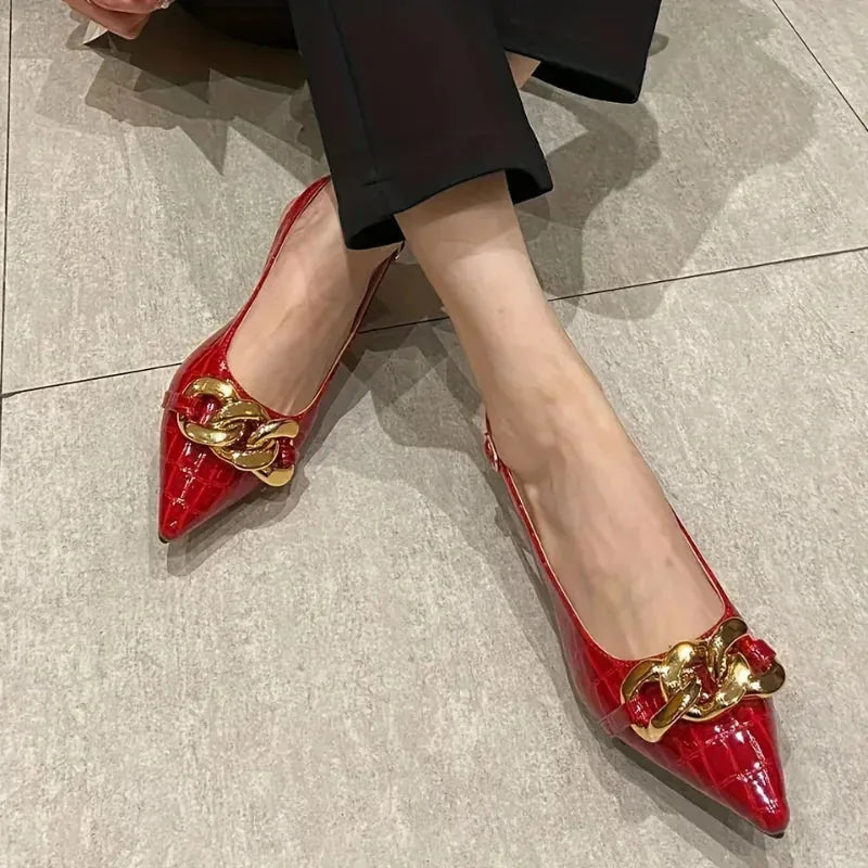 Hazel | Chain Detail Pointed Toe Slingback Flats