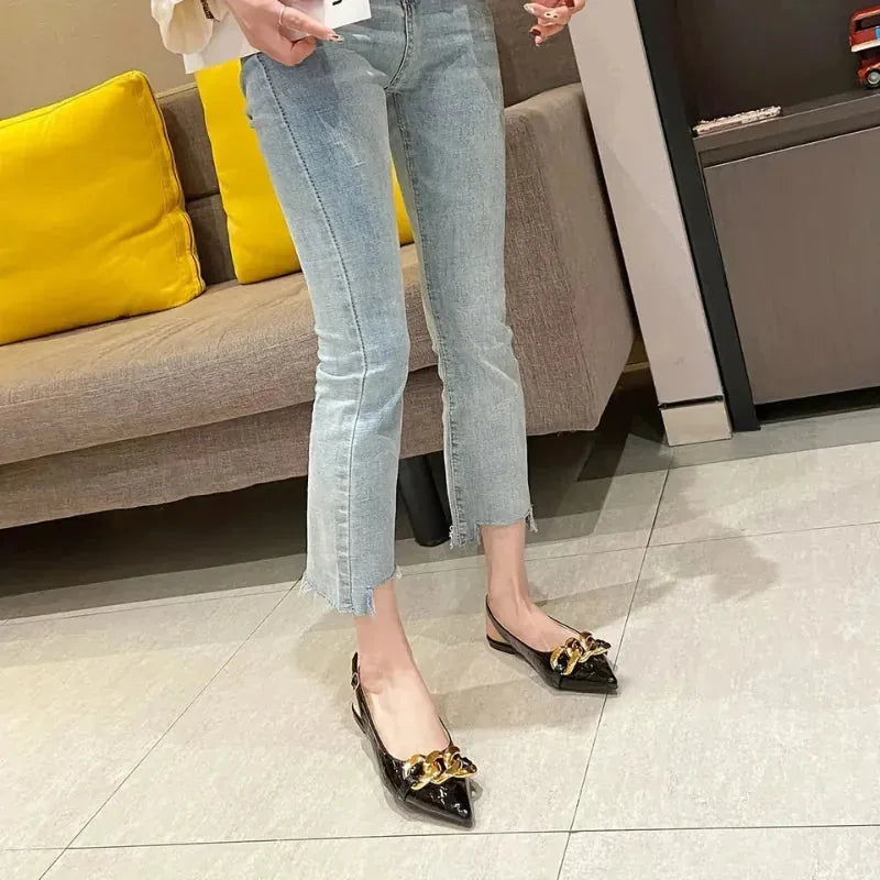 Hazel | Chain Detail Pointed Toe Slingback Flats