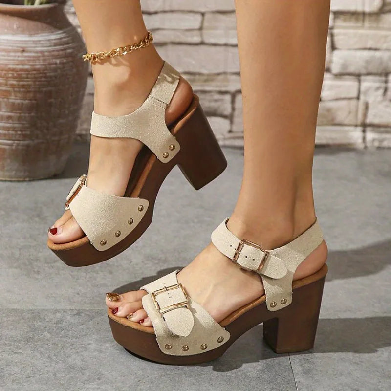 Emma | Chunky Platform Wedge Sandals with Double Buckle