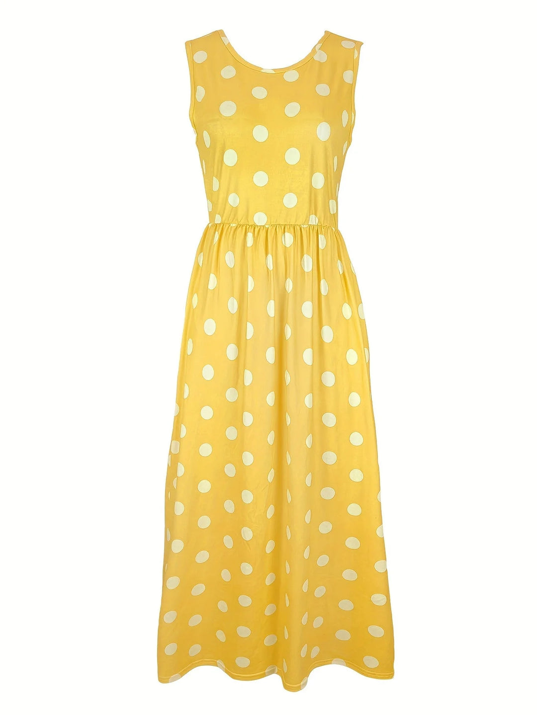 Yellow Women's Polka Sleeveless Yellow Dress — Gigi Classic A-Line Midi - Studio Front