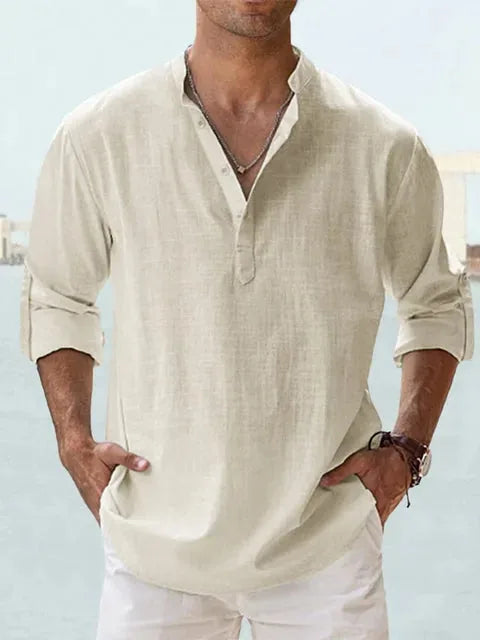 Yates | Classic V-Neck Linen Shirt