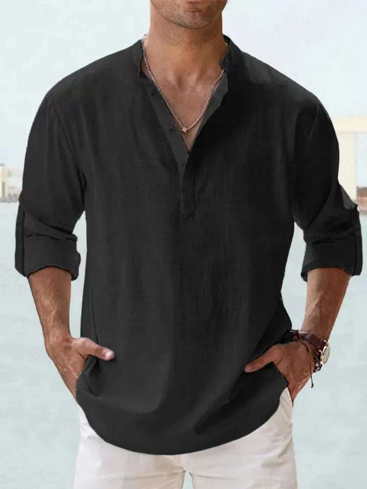 Yates | Classic V-Neck Linen Shirt