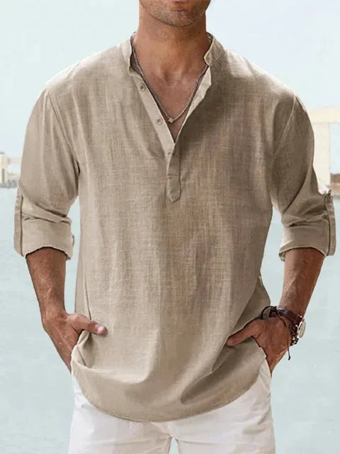 Yates | Classic V-Neck Linen Shirt