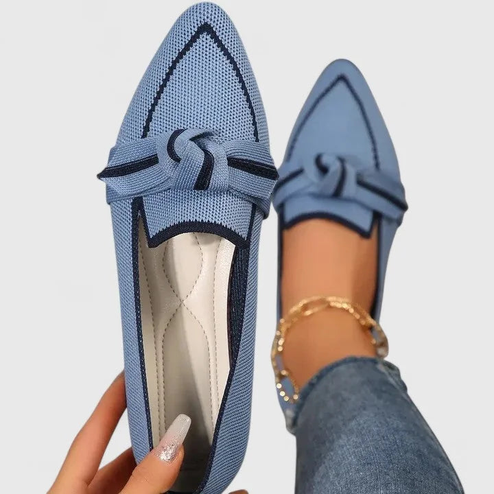 Blue Comfortable Orthopedic Loafers with Bow Detail - Front Full