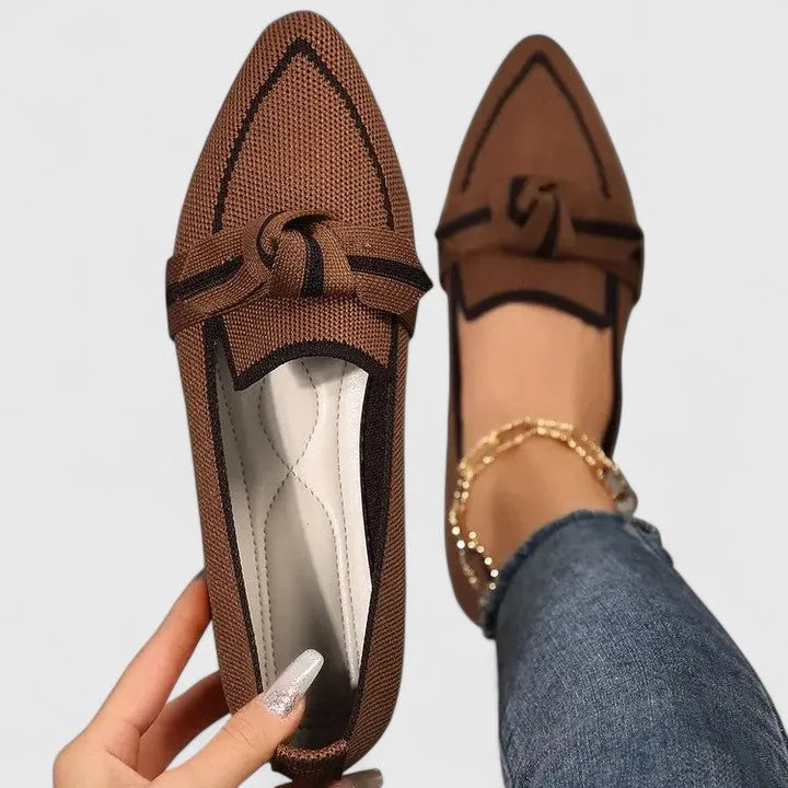 Brown Comfortable Orthopedic Loafers with Bow Detail - Side Angle