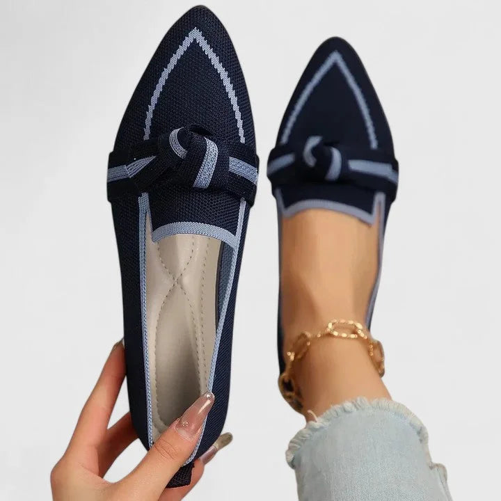 Navy Blue Comfortable Orthopedic Loafers with Bow Detail - Worn Lifestyle