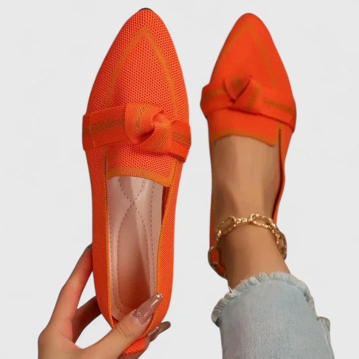 Orange Comfortable Orthopedic Loafers with Bow Detail - Close Up Detail