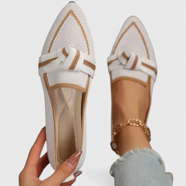 White Comfortable Orthopedic Loafers with Bow Detail - Flat Lay