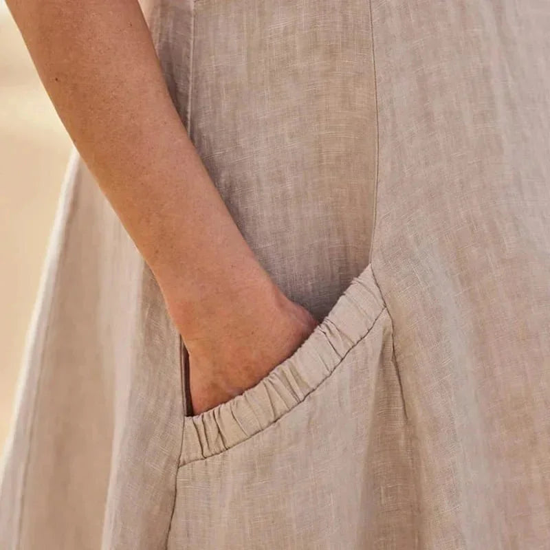 Beige Women's Comfortable Sleeveless Maxi Dress — Bianca Scoop Neck Casual - Front Full