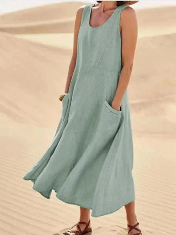 Kieferngrn Women's Comfortable Sleeveless Maxi Dress — Bianca Scoop Neck Casual - Desert Background