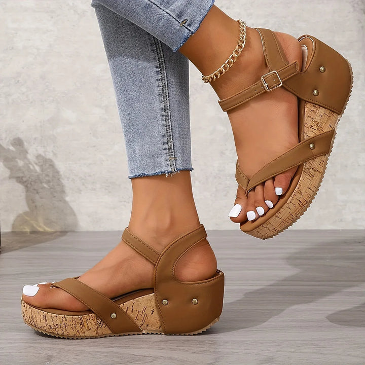 Sophia | Stylish Cork Platform Wedge Sandals