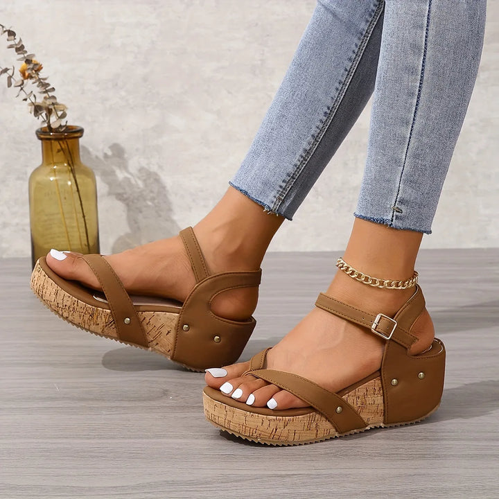 Sophia | Stylish Cork Platform Wedge Sandals