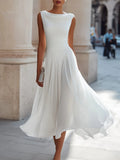 Roxanna | Elegant Cowl Neck Sleeveless White Midi Dress