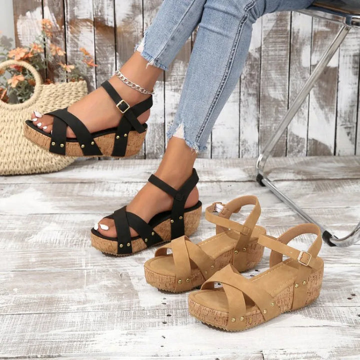 Valentina | Stylish Crisscross Cork Platform Sandals
