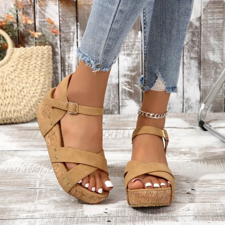 Valentina | Stylish Crisscross Cork Platform Sandals