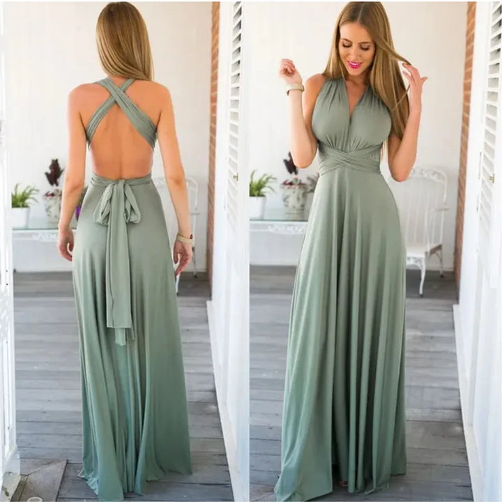 Evelyn | Elegant Cross-Back Halter Green Wedding Guest Dress