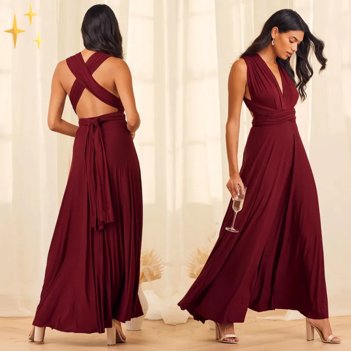 Evelyn | Elegant Cross-Back Halter Green Wedding Guest Dress