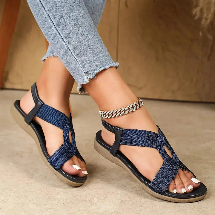 Navy Women's Cross-Strap Sandals — Stella Elastic Comfort Platform - Platform View