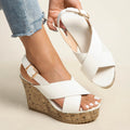 Women's Cross Strap Platform Sandals — Selene White Wedge Cork