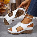 Women's White Wedge Sandals — Priya Cutout Platform Ankle Strap
