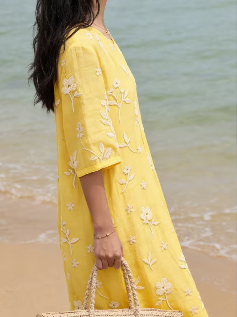 Nova | Effortless Embroidered Yellow Dress