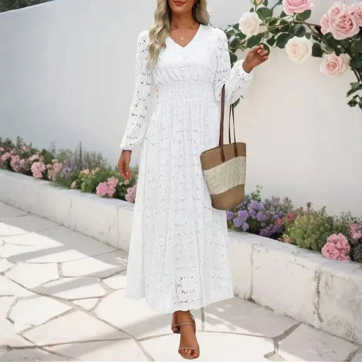 Rachel | Elegant Lace V-Neck Long Sleeve Maxi Dress
