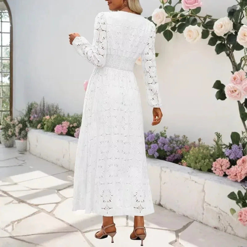 Rachel | Elegant Lace V-Neck Long Sleeve Maxi Dress