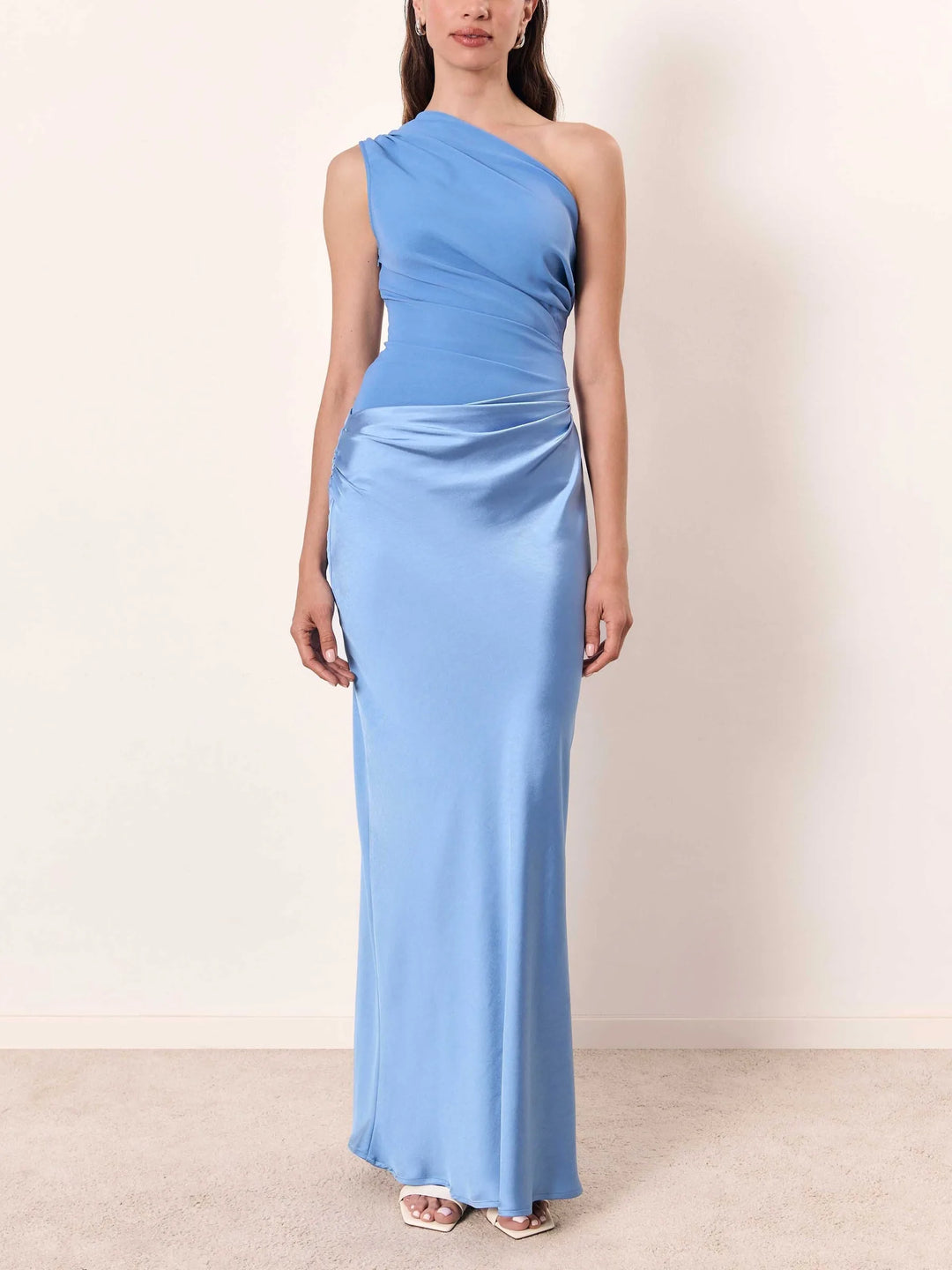 Stella | Elegant One Shoulder Pleated Off Shoulder Party Maxi Dress