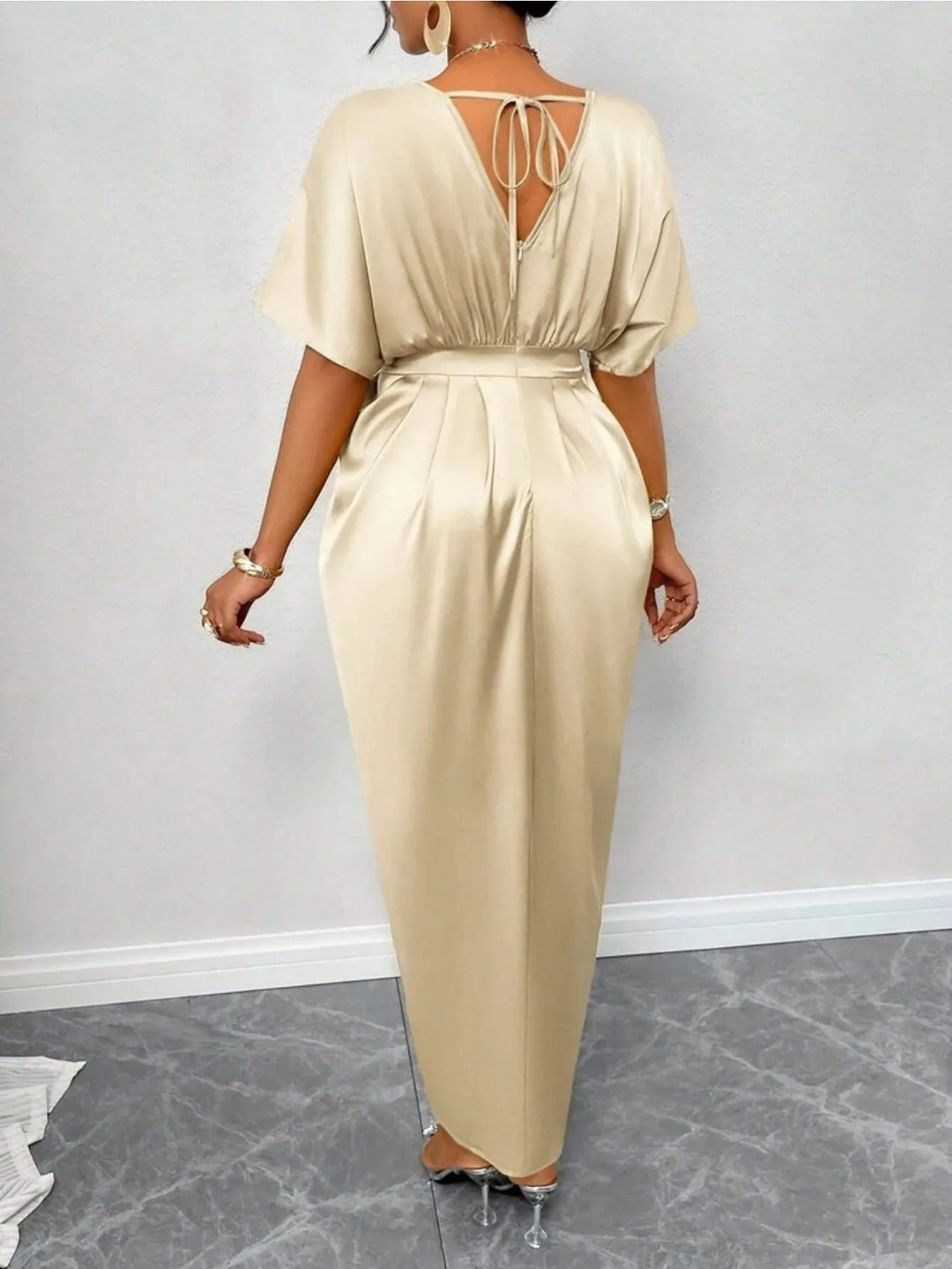 Grace | Elegant V-Neck Wrap Royal Blue Dress With High Slit