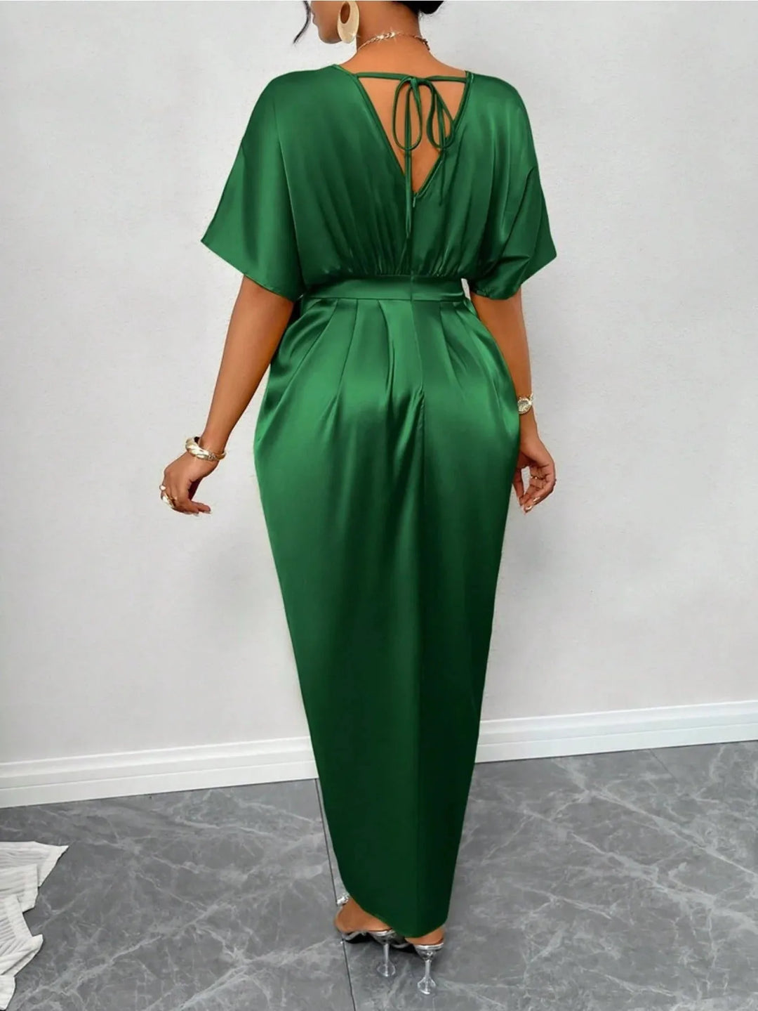Grace | Elegant V-Neck Wrap Royal Blue Dress With High Slit
