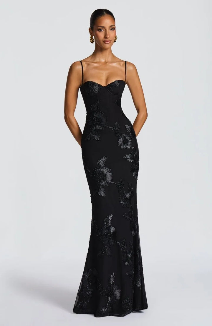 Freya | Elegant Embellished Maxi Dress With Lace-Up Back