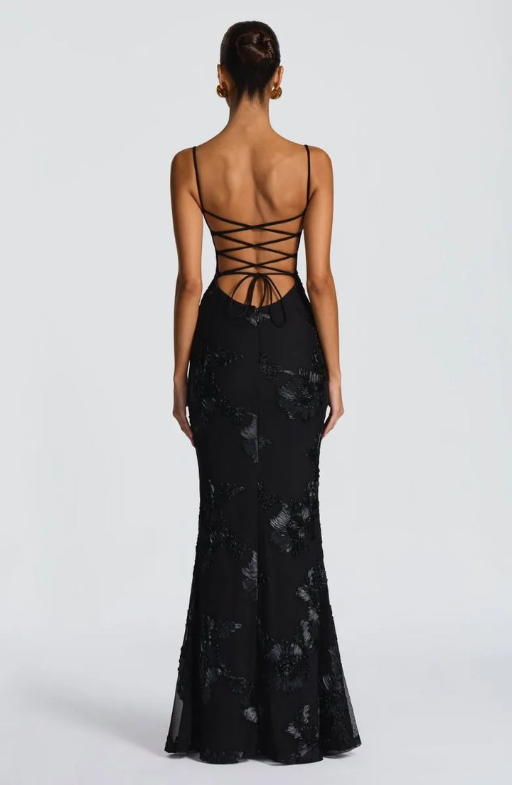 Freya | Elegant Embellished Maxi Dress With Lace-Up Back