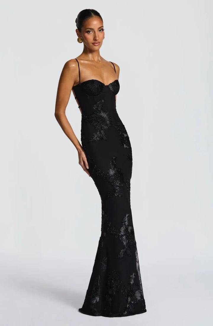 Freya | Elegant Embellished Maxi Dress With Lace-Up Back