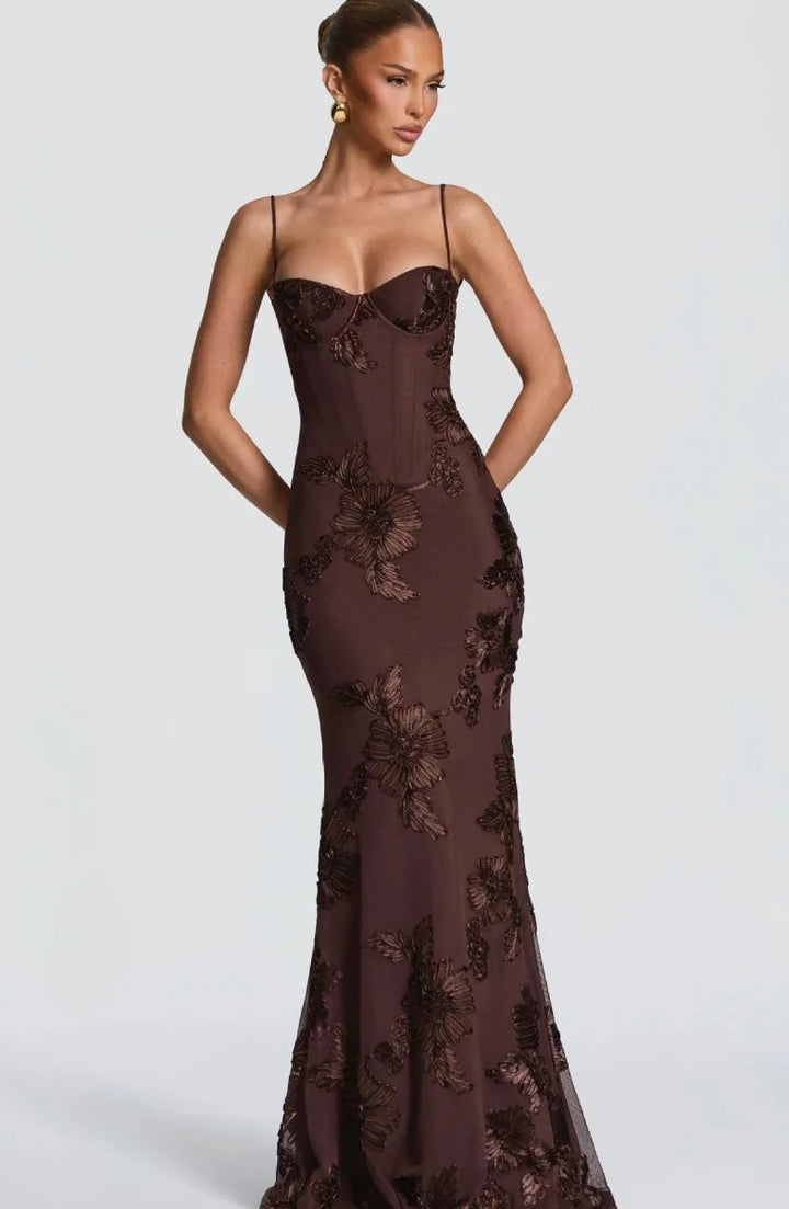Freya | Elegant Embellished Maxi Dress With Lace-Up Back