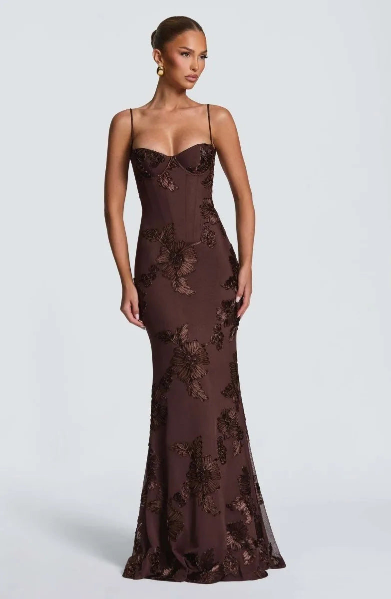 Freya | Elegant Embellished Maxi Dress With Lace-Up Back