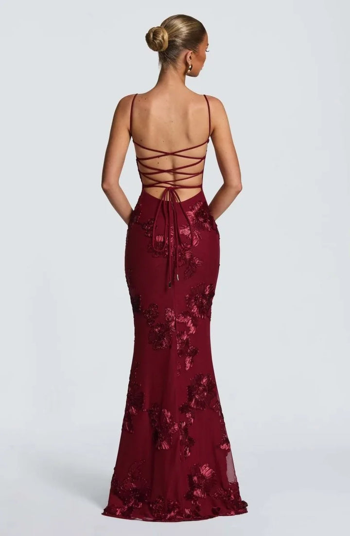 Freya | Elegant Embellished Maxi Dress With Lace-Up Back