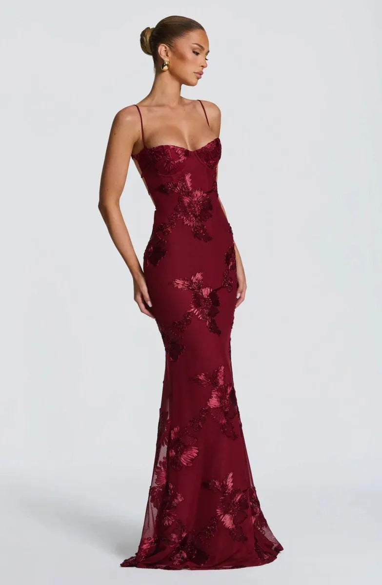 Freya | Elegant Embellished Maxi Dress With Lace-Up Back