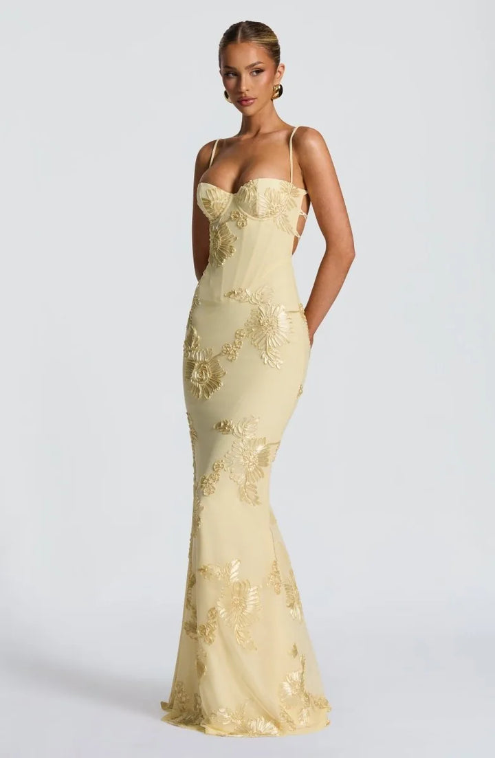 Freya | Elegant Embellished Maxi Dress With Lace-Up Back