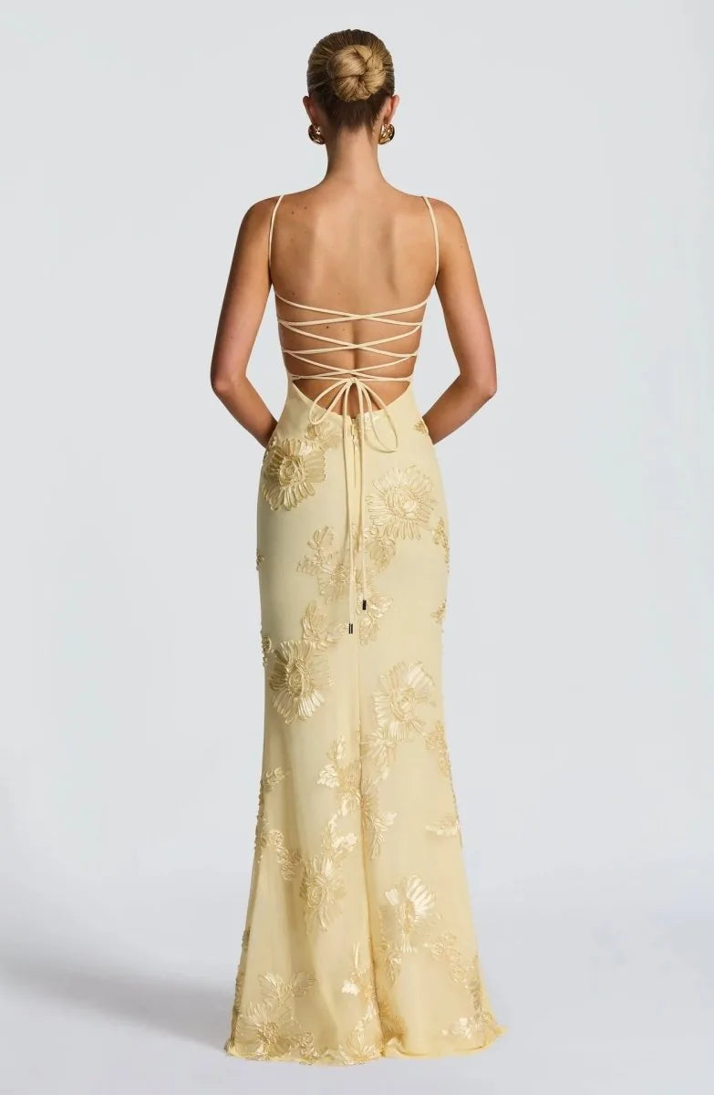Freya | Elegant Embellished Maxi Dress With Lace-Up Back
