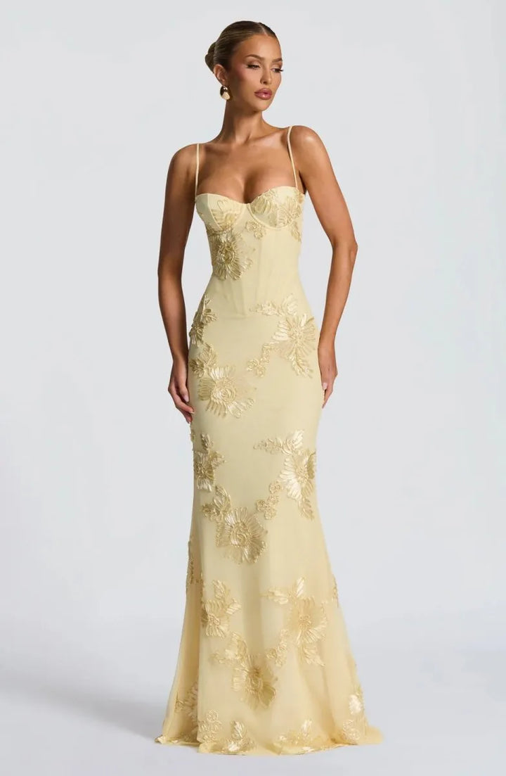 Freya | Elegant Embellished Maxi Dress With Lace-Up Back