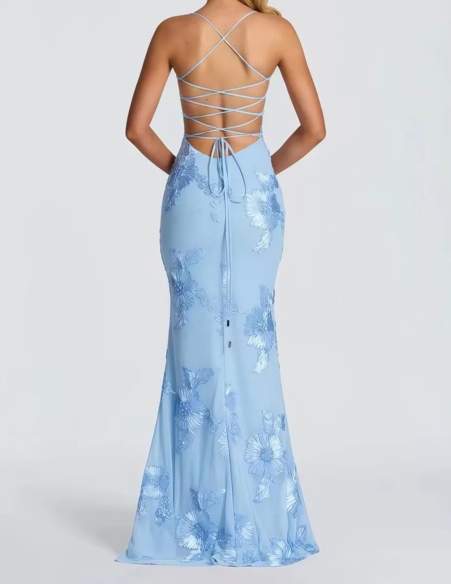 Freya | Elegant Embellished Maxi Dress With Lace-Up Back