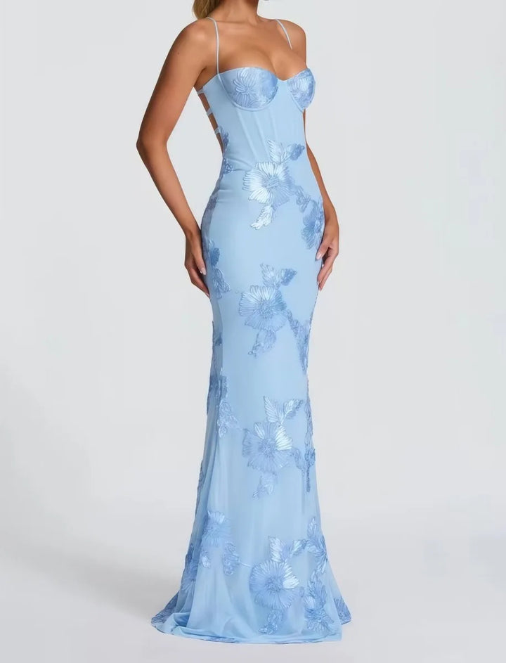 Freya | Elegant Embellished Maxi Dress With Lace-Up Back