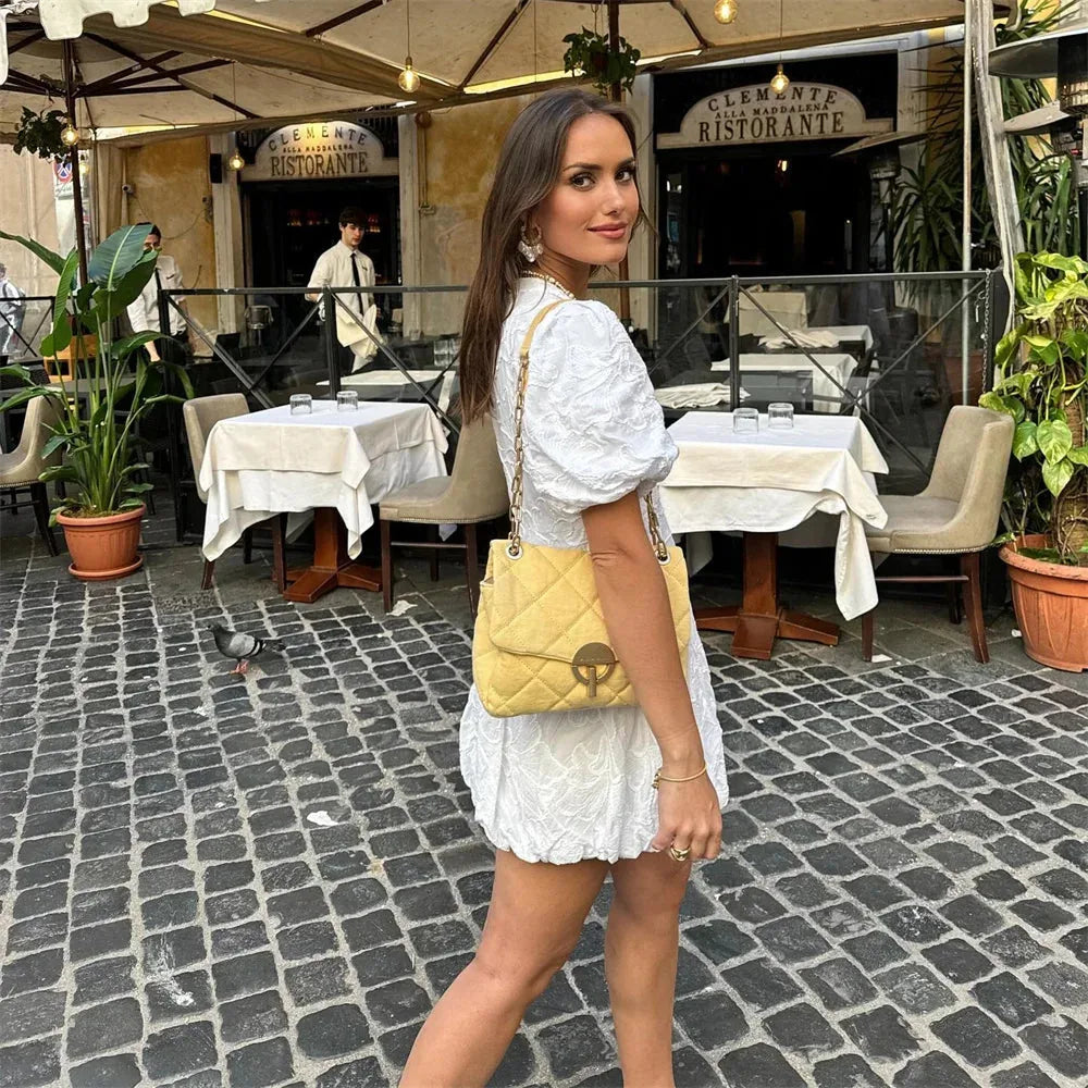 Talia | White Embroidered Puff Sleeve V-Neck Mini Dress