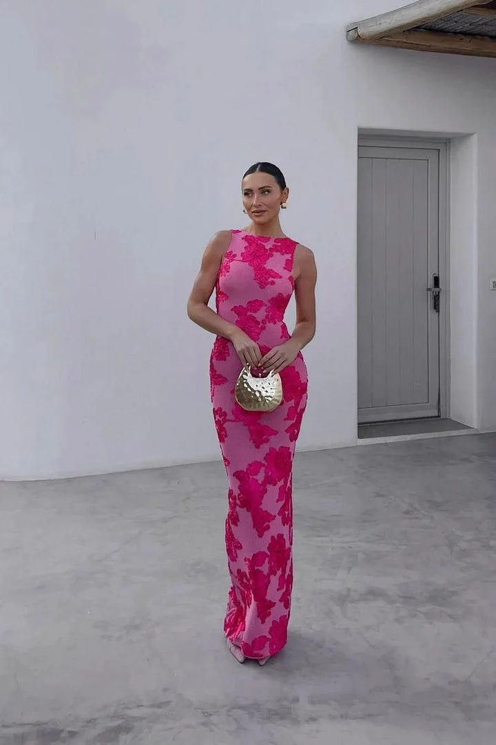 Isabella | Embroidered Sleeveless Evening Maxi Dress