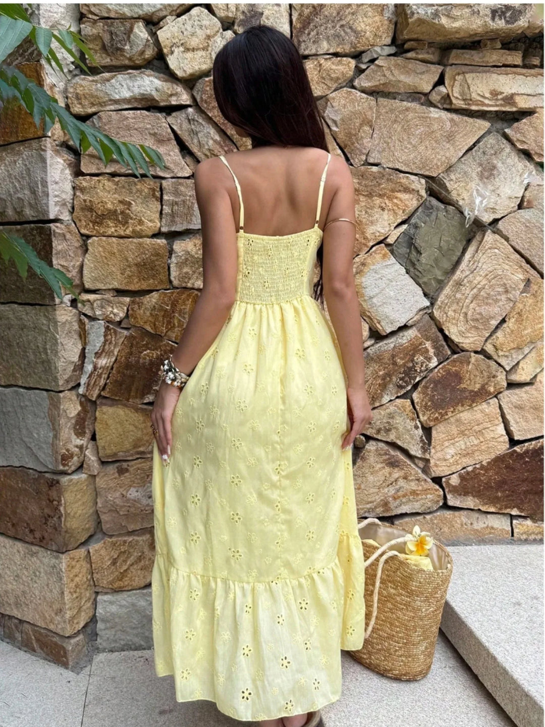 Sophia | Embroidered V-Neck Ruffle Tiered Yellow Dress