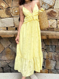 Sophia | Embroidered V-Neck Ruffle Tiered Yellow Dress