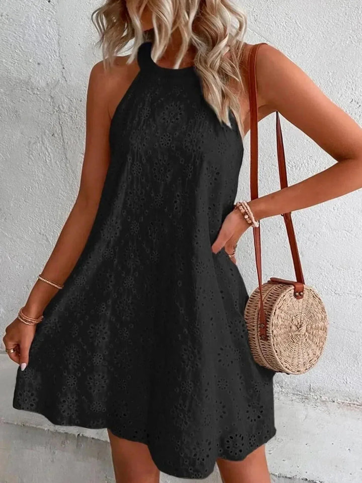 Sabrina | Eyelet Halter Neck Dress with Scalloped Hem